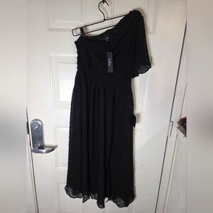NWT Lulus Elegant Black One-Shoulder Dress Lace Sheer Overlay Size Small‎